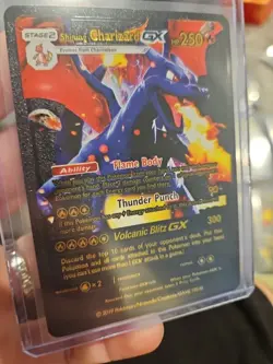 Shining Charizard GX Black Foil Fan Art Vinyl Textured Collector Pokemon Card - Image 3