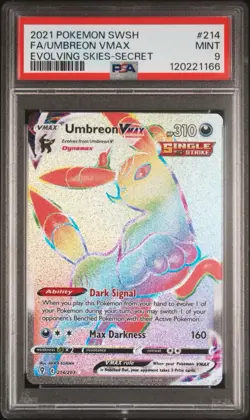 Pokemon TCG Umbreon VMAX Rainbow Secret Rare Card 214/203 Evolving Skies PSA 9 - Image 1