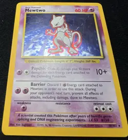 Mewtwo 10/102 Holo Rare Base Set WOTC Pokemon Card - LP/MP - Image 3