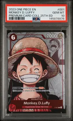 2023 ONE PIECE PREM BANDAI PREM CARD COLL 25TH ED #001 MONKEY D. LUFFY PSA 10 - Image 1