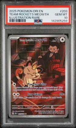2025 POKEMON DESTINED RIVALS ILLUSTRATION RARE TEAM ROCKET'S MEOWTH PSA 10 - Image 1