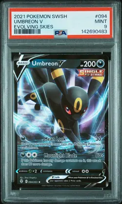 2021 POKEMON SWORD & SHIELD EVOLVING SKIES #094 UMBREON V PSA 9 - Image 1