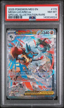 2025 POKEMON MEGA EVOLUTION SPECIAL ILLUSTRATION RARE MEGA LUCARIO EX PSA 8 - Image 1