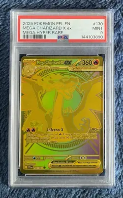 2025 Pokemon Mega Charizard X ex 130/094 PFL Hyper Rare Gold Holo PSA Mint 9 - Image 1