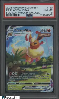 2021 Pokemon SWSH BSP Flareon Vmax Premium Collection #180 FA Flareon VMAX PSA 8 - Image 1