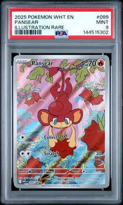 2025 POKEMON WHT EN-WHITE FLARE ILLUSTRATION RARE #099 PANSEAR PSA 9 - Image 1