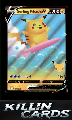Surfing Pikachu V 008/025 Pokemon Ultra Rare Celebrations Card NM - Image 1
