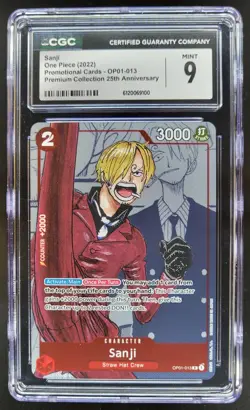 2022 One Piece Premium Card Collection 25th Anniversary Sanji Promos CGC 9 A PT - Image 1