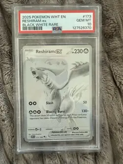 2025 Pokemon White Flare En Reshiram Ex Black White Rare #173 PSA 10 - Image 1
