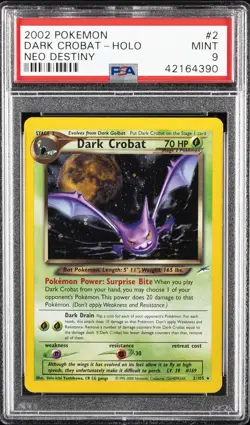 2002 POKEMON NEO DESTINY #2 DARK CROBAT-HOLO PSA 9 - Image 1
