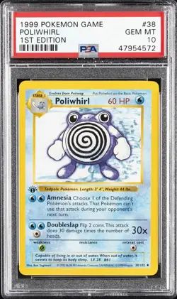 1999 POKEMON BASE SET 1ST EDITION #38 POLIWHIRL PSA 10 - Image 1