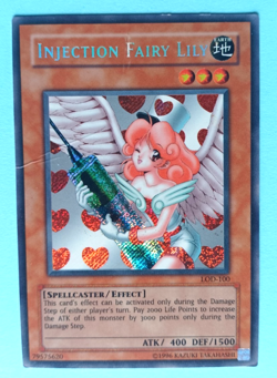 YUGIOH INJECTION FAIRY LILY #LOD-100 SECRET RARE UNLIMITED MED PLAY 2 CREASES - Image 1