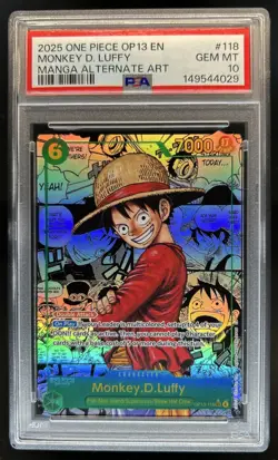 2025 One Piece Carrying On Will Monkey D Luffy Manga Alt Art #OP13-118 PSA 10 - Image 1
