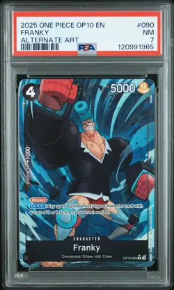 2025 ONE PIECE OP10-ROYAL BLOOD ALTERNATE ART #090 FRANKY PSA 7 - Image 1