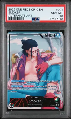 2025 ONE PIECE OP10-ROYAL BLOOD ALTERNATE ART #001 SMOKER PSA 10 - Image 1