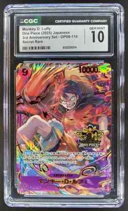 2025 ONE PIECE JAPANESE MONKEY D. LUFFY SECRET RARE OP09-119 CGC 10 B PT - Image 1