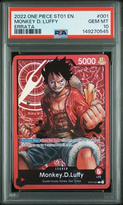 2022 ONE PIECE STARTER DECK ST01-STRAW HAT CREW ERRATA MONKEY D. LUFFY PSA 10 - Image 1