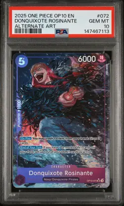 2025 ONE PIECE OP10-ROYAL BLOOD ALTERNATE ART #072 DONQUIXOTE ROSINANTE PSA 10 - Image 1