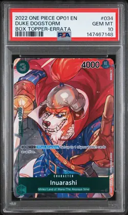 2022 ONE PIECE OP01-ROMANCE DAWN BOX TOPPER-ERRATA #034 DUKE DOGSTORM PSA 10 - Image 1