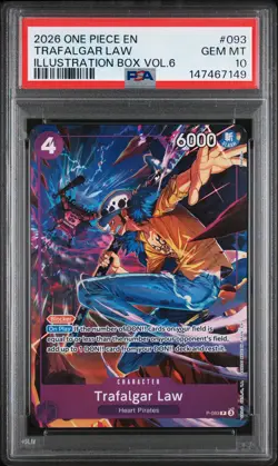 2026 ONE PIECE PROMOS ILLUSTRATION BOX VOL.6 #093 TRAFALGAR LAW PSA 10 - Image 1