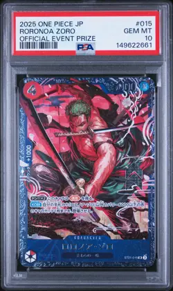 2025 ONE PIECE JPN PROMOS OFFICIAL EVENT PRIZE #015 RORONOA ZORO PSA 10 - Image 1