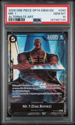 2026 ONE PIECE OP14-EB04-THE AZURE SEA'S SEVEN ALTERNATE ART #090 MR. 1 PSA 10 - Image 1