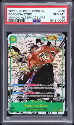 2024 ONE PIECE OP06-WINGS OF THE CAPTAIN MANGA ALTERNATE ART RORONOA ZORO PSA 10 - Image 1