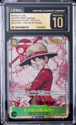 2025 ONE PIECE JPN CARRYING ON HIS WILL #OP13-118 MONKEY D LUFFY CGC 10 PRISTINE - Image 1