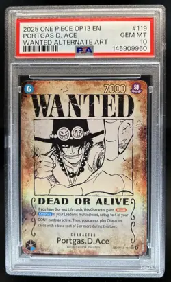 2025 One Piece Carrying On Will Portgas D Ace Wanted Alt Art #OP13-119 PSA 10 - Image 1