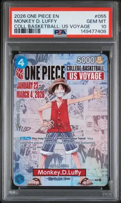 2026 ONE PIECE PROMOS ONE PIECE COLLEGE BK: US VOYAGE MONKEY D. LUFFY PSA 10 - Image 1
