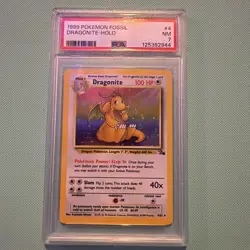 Pokemon TCG Dragonite Holo Rare Card 4/62 Fossil 1999 PSA 7 NM - Image 1