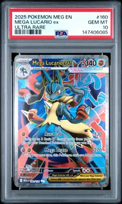 2025 POKEMON MEG EN-MEGA EVOLUTION ULTRA RARE #160 MEGA LUCARIO EX PSA 10 - Image 1