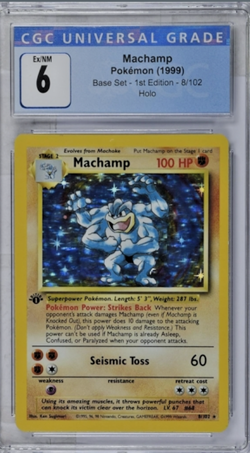 1999 Pokemon 1st Edition Machamp CGC 6 Unlimited Base Set 8/102 Holo Rare WOTC - Image 1