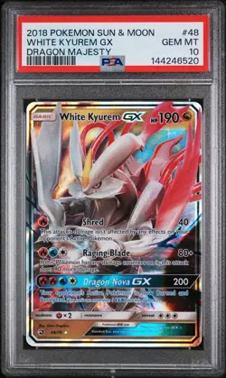 2018 POKEMON SUN & MOON DRAGON MAJESTY #48 WHITE KYUREM GX PSA 10 - Image 1