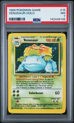 1999 POKEMON BASE SET UNLIMITED #15 VENUSAUR-HOLO PSA 7 - Image 1