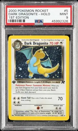 2000 POKEMON ROCKET 1ST EDITION #5 DARK DRAGONITE-HOLO PSA 9 - Image 1