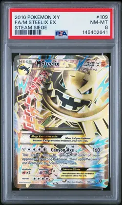 2016 POKEMON XY STEAM SIEGE #109 FULL ART/M STEELIX EX PSA 8 - Image 1