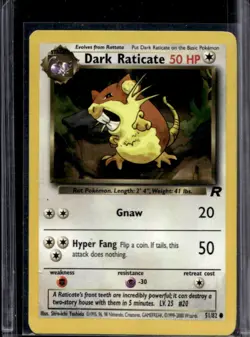 2000 Pokemon Team Rocket Dark Raticate #51/82 - Image 1