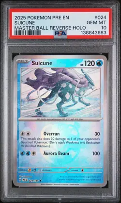 2025 POKEMON PRE EN-PRISMATIC EVOLUTIONS MASTER BALL REVERSE HOLO SUICUNE PSA 10 - Image 1