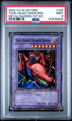 2002 YU-GI-OH! MRD-METAL RAIDERS 1ST ED #120 TWIN-HEADED THUNDER DRAGON PSA 9 - Image 1
