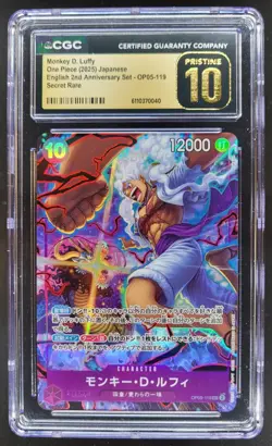 2025 ONE PIECE JPN MONKEY D. LUFFY SECRET RARE OP05-119 CGC 10 PRISTINE B PT - Image 1