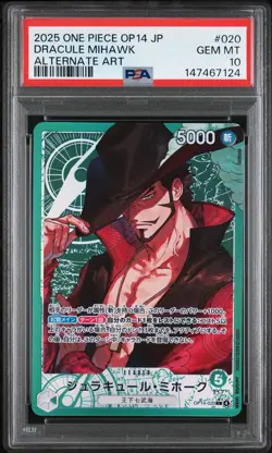 2025 ONE PIECE JPN OP14-THE AZURE SEA'S SEVEN #020 DRACULE MIHAWK PSA 10 - Image 1