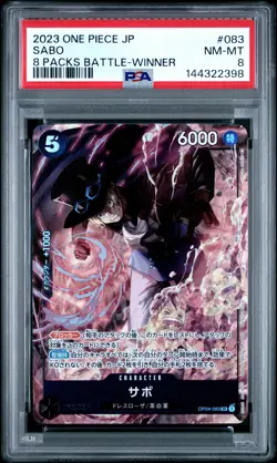 2023 ONE PIECE JPN PROMOS 8 PACKS BATTLE-WINNER #083 SABO PSA 8 - Image 1