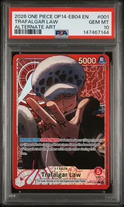 2026 ONE PIECE OP14-EB04-THE AZURE SEA'S SEVEN #001 TRAFALGAR LAW PSA 10 - Image 1