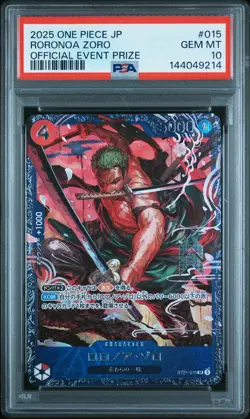 2025 ONE PIECE JPN PROMOS OFFICIAL EVENT PRIZE #015 RORONOA ZORO PSA 10 - Image 1