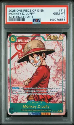2025 ONE PIECE OP13-CARRYING ON HIS WILL ALTERNATE ART MONKEY D. LUFFY PSA 10 - Image 1