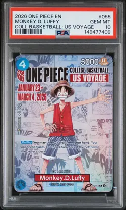 2026 ONE PIECE PROMOS ONE PIECE COLLEGE BK: US VOYAGE MONKEY D. LUFFY PSA 10 - Image 1