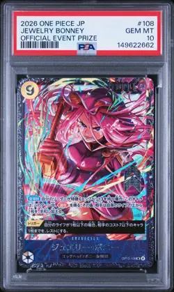 2026 ONE PIECE JPN PROMOS OFFICIAL EVENT PRIZE #108 JEWELRY BONNEY PSA 10 - Image 1