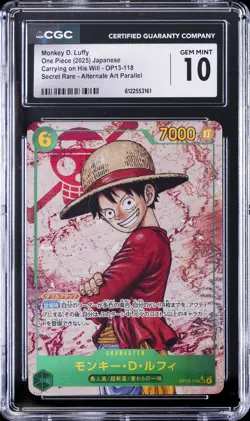 2025 ONE PIECE JPN CARRYING ON HIS WILL MONKEY D. LUFFY CGC 10 GEM MINT - Image 1
