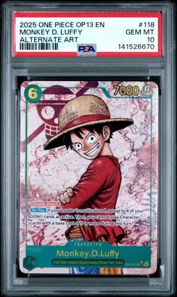 2025 ONE PIECE OP13-CARRYING ON HIS WILL ALTERNATE ART MONKEY D. LUFFY PSA 10 - Image 1
